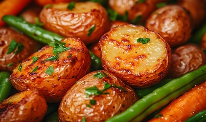roasted baby potatoes, whole green beans, and glazed carrots, Generative AI