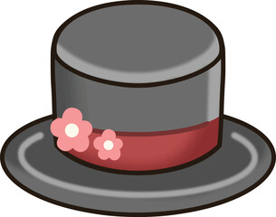 Collage of black top hat and small flowers