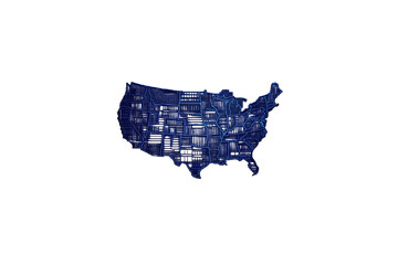 Obraz premium Pixel art, black pixel outline of the state map on a blue backgr