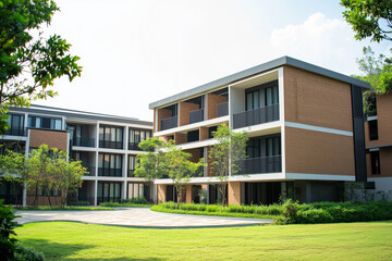 Modern design condominium building among city center, Luxury modern design building of department, Architecture building design example.