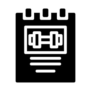 fitness notebook. This is a vector single icon with a solid style. Suitable for any purpose, such as website design, mobile app design, logo design, pattern design, etc