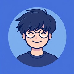 Happy boy avatar, profile picture, blue background, website icon