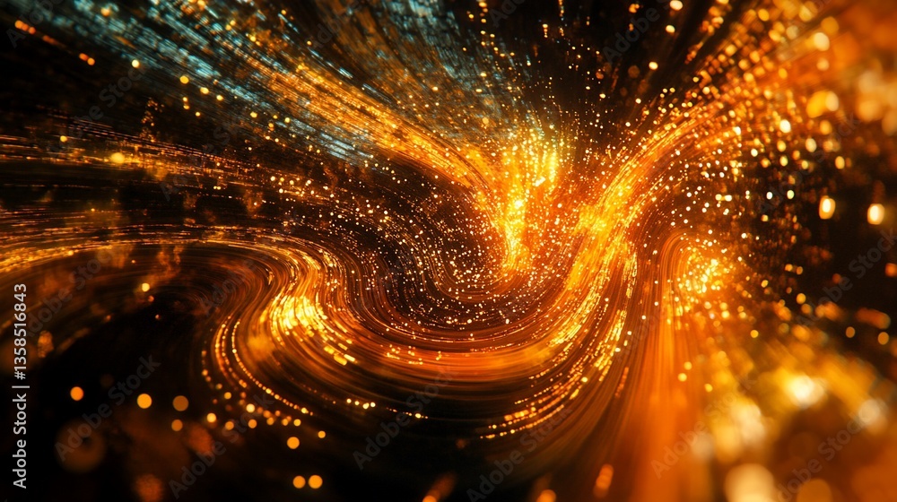 Poster abstract golden light streaks background with sparkling bokeh effect