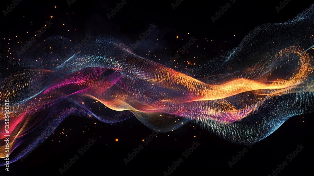 Poster abstract colorful wave particles background with dotted light effect