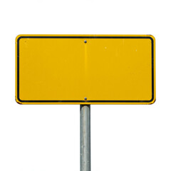 Blank street sign isolated on white background. Yellow rectangle.