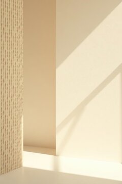 Empty abstract background in neutral beige colors, geometrical shadows, modern minimalist mockup backdrop, stock photo,  product presentation