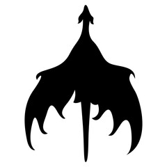Silhouette of Black Dragon. Flat Vector Illustration.