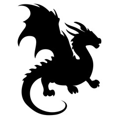 Silhouette of Black Dragon. Flat Vector Illustration.
