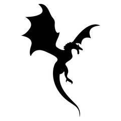 Silhouette of Black Dragon. Flat Vector Illustration.