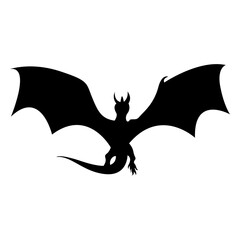 Silhouette of Black Dragon. Flat Vector Illustration.