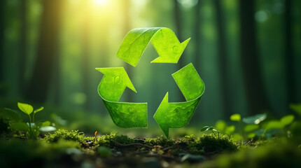 Recycling Symbol in Forest Sunlight