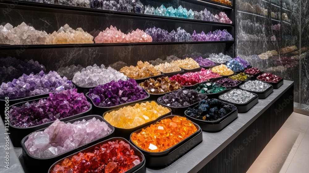 Poster a secure vault filled with high-value gemstone inventory, neatly arranged in trays.