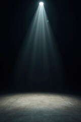 Obraz premium Dark room with concrete floor and single spotlight, perfect for dramatic theater visuals and event promotion, floor, room