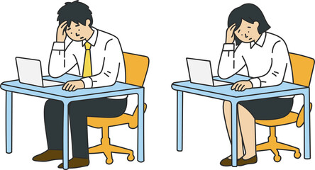 悩むビジネスマンとビジネスウーマン