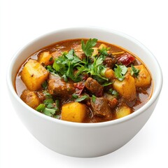 Hearty beef stew, a comforting meal of tender meat, potatoes, and vibrant vegetables in a hot bowl