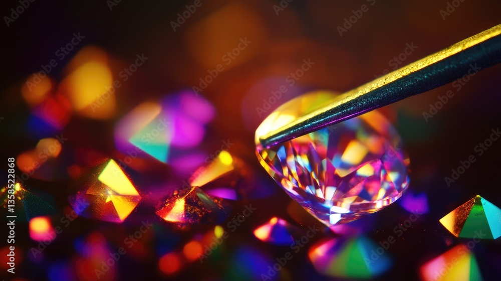 Poster a stunning macro shot of a gemstone being cut with laser precision, emphasizing intricate facets.