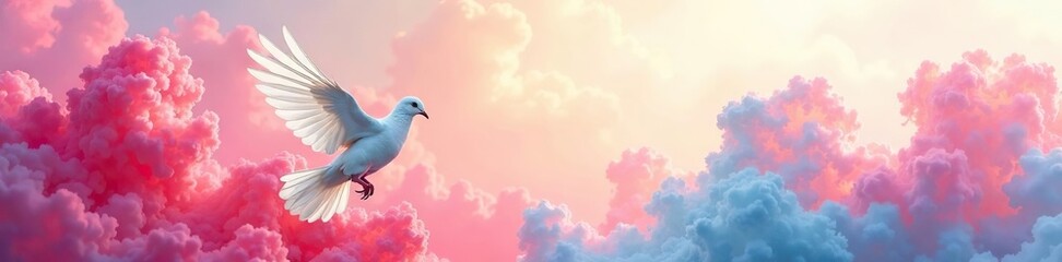 Fototapeta premium Dove of peace flying over vibrant watercolor background with space for copy, dove, watercolor