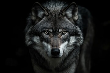 Fototapeta premium Close-up of a Gray Wolf with Intense Eyes Staring Forward