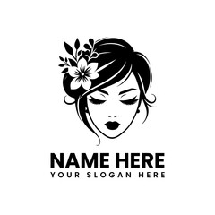 Detailed woman portrait with floral and droplet elements. Classic beauty motif