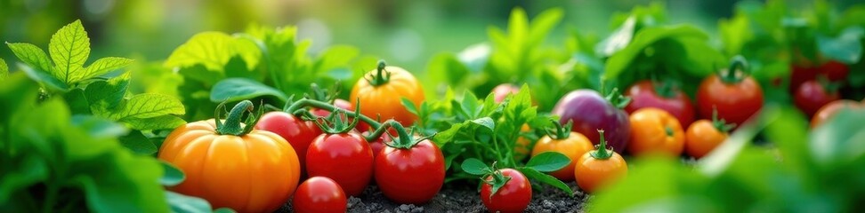 Vibrant vegetable patch, colorful fruits and plants growing lushly , nutrition, farm, playful