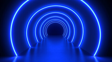Fototapeta premium Futuristic tunnel with glowing neon blue lights