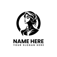 Monochrome woman face with floral accents. Artistic beauty illustration