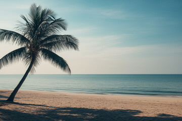 Fototapeta premium Scenery view of tropical beach in summer peaceful and relax vibe, Landscape view of tropical island with clear sea water, Nice view beach in summer, Tourist spot beach in holiday and vacation in Asia.