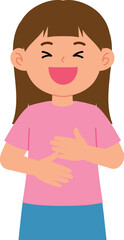 Happy Girl Laughing Joyfully with Hands on Her Stomach illustration