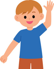 young boy raising hand up to greeting illustration