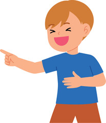 young boy laughing joyfully and pointing finger and other hand on his stomach illustration