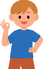 young boy making ok sign hand and hand on the waist illustration