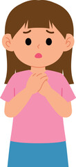 little girl feeling worried expression and hand together illustration