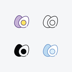 Boiled Egg icons set Line and Glyph black vector icon