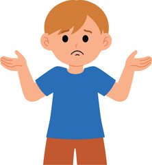 little boy shrugging and boring expression illustration