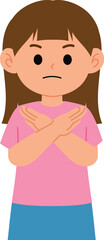 little girl hand making crossed arms stop sign illustration