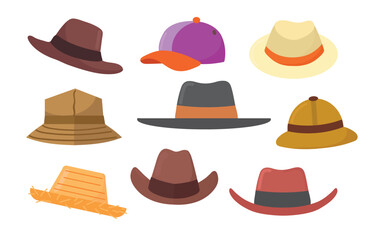 Set collection with different hats icons clipart isolated illustration