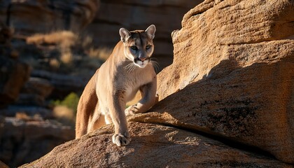 Mountain Lion Masters a Treacherous Cliff Path in the Heart of the Wilderness