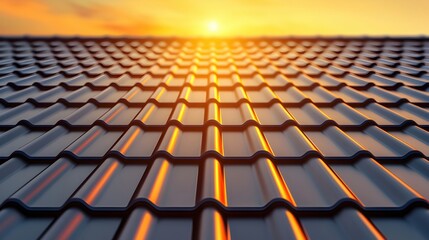 Obraz premium Sunrise Over a Glossy Metal Roof with Warm Light Reflections