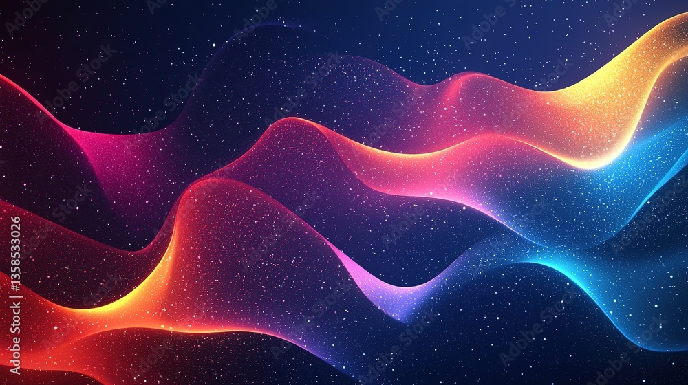 Poster bright gradient background, small grainy surface abstract shapes black background colorful banner he
