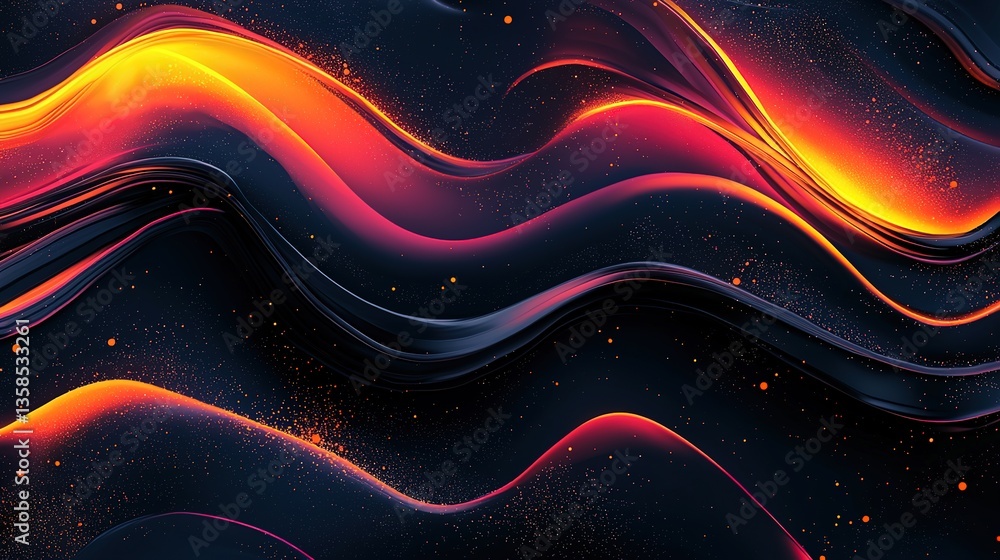 Poster bright gradient background, small grainy surface abstract shapes black background colorful banner he
