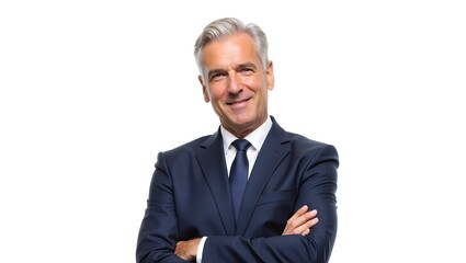 Sophisticated Executive: A distinguished senior man exudes confidence, his gray hair and elegant suit reflecting a life of experience. A calm, collected poise. 