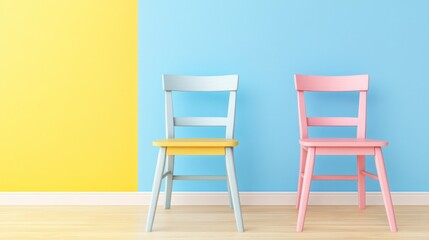 Fototapeta premium Pastel Chairs Against a Two-Toned Wall
