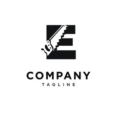 Letter E Wood Saw Logo Icon Vector
