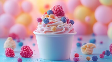 Fresh ice cream and vibrant celebration of national frozen yogurt day with colorful toppings. , 8k Resolution