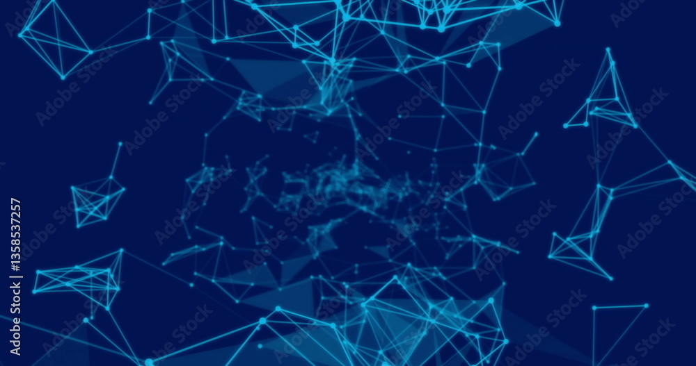Poster abstract digital network with blue lines and nodes on dark background