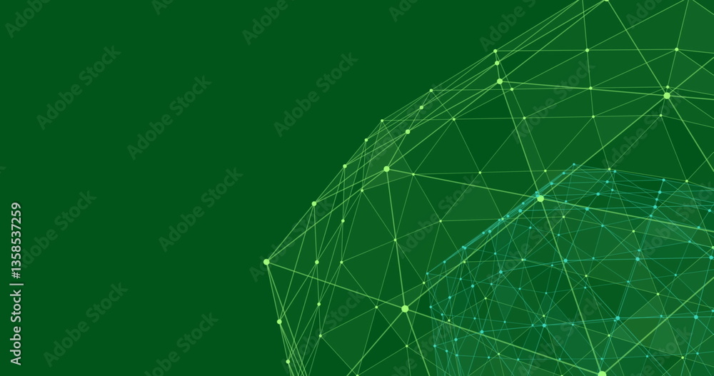 Poster abstract digital network with green geometric lines and nodes on dark background