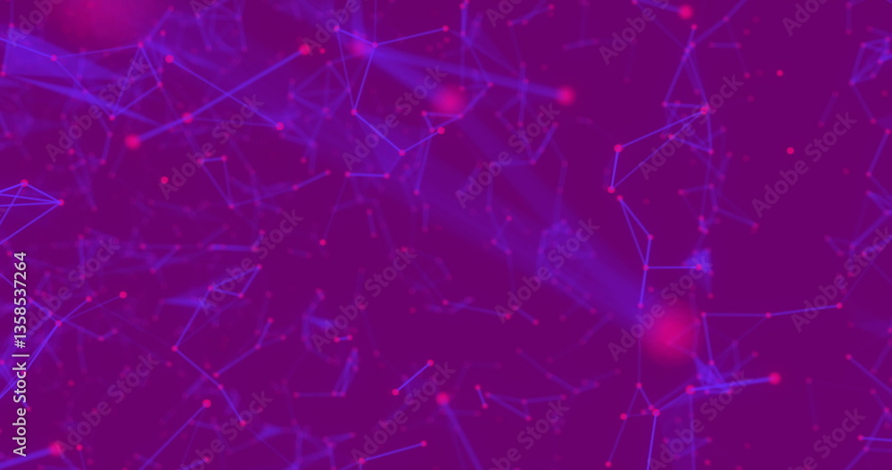 Poster abstract digital network with glowing lines and nodes on purple background
