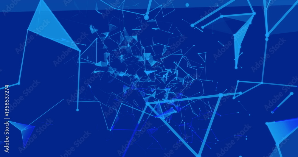 Poster abstract digital network with blue geometric shapes and connecting lines