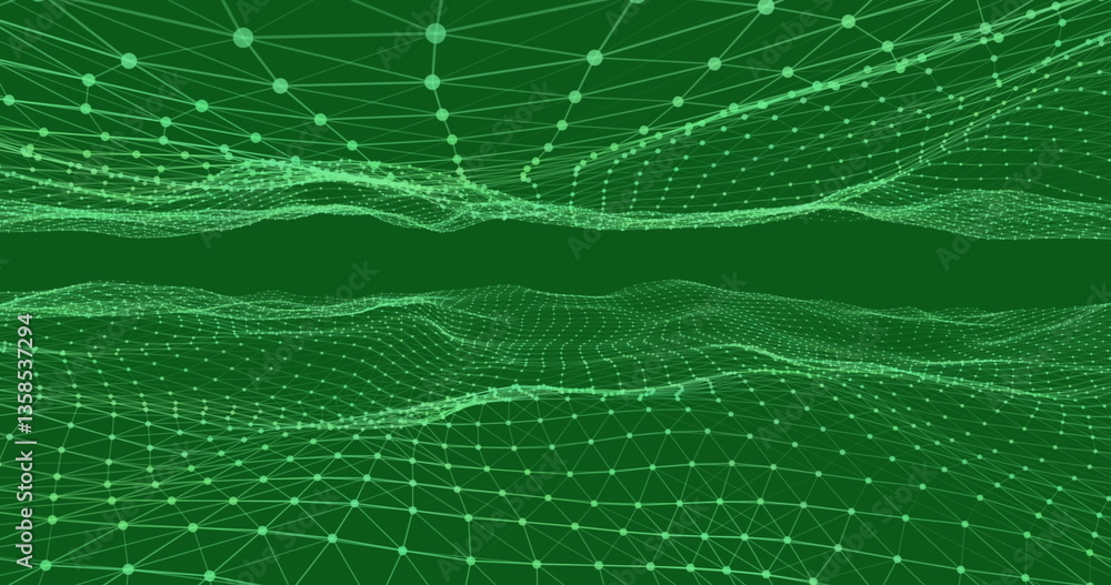 Aufkleber abstract digital landscape with interconnected green lines and dots forming network