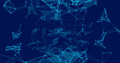 Abstract digital network with blue lines and nodes on dark background